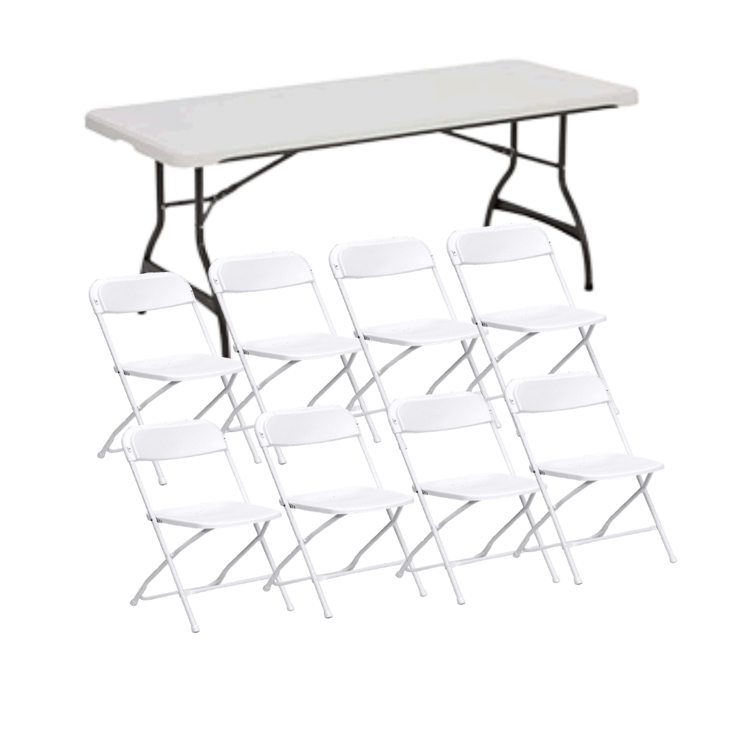8ft Rectangular Table and 8 Light Weight Chairs Set